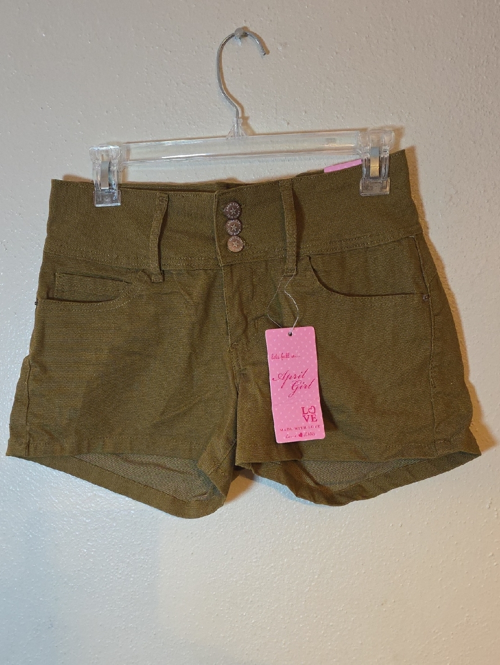 April Girl Olive Green Women's Denim Shorts Sz 9